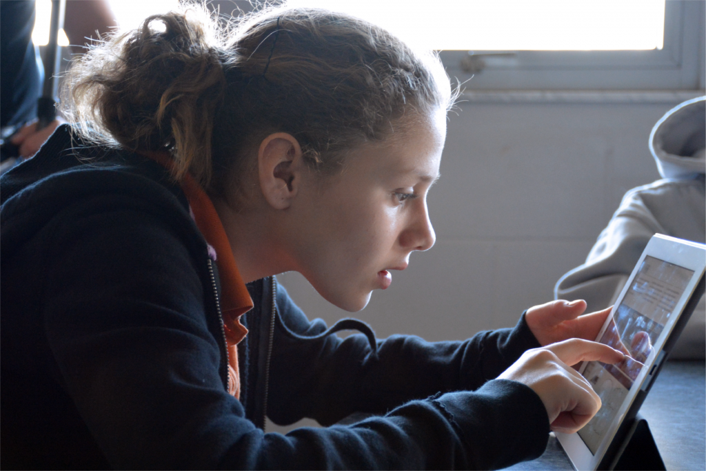 A student using a laptop