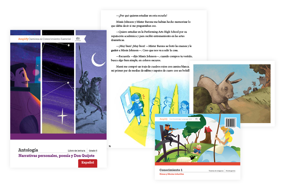 Un collage de portadas de libros que representan varias ilustraciones, incluidas escenas de don quijote y otros cuentos infantiles.