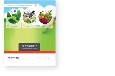 Educational book cover titled "amplify core knowledge language arts" featuring colorful illustrations of animals, fruits, and plants across four seasonal themes.