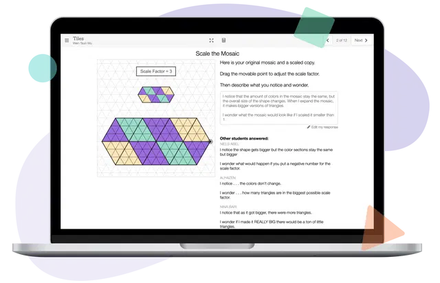 Laptop screen displaying an illustrative mathematics pattern on a grid in a graphics editing software interface, with annotations and tool icons visible.