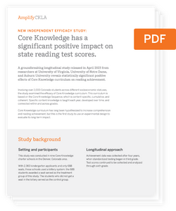 A one-page pdf document layout with a title, three subheadings, and sections of text focused on CKLA research, formatted with bullet points and two separate sidebars.
