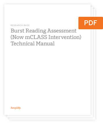 Cover page of the "Burst Reading Assessment (Now mCLASS Intervention) Technical Manual" PDF document by Amplify.