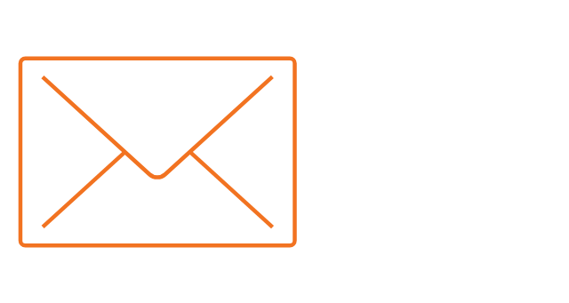 An orange outline of an envelope on the left accompanies the words "Contact Us" in black text on the right, inviting inquiries about how we amplify education through our international K-12 curriculum.