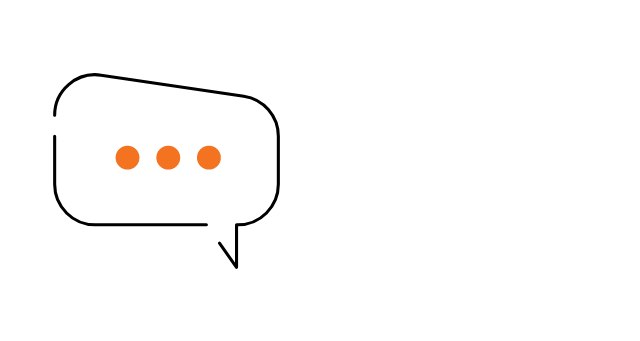 Speech bubble with three orange dots inside, suggesting typing or a pause, reminiscent of the thoughtful exchanges found in international education programs.