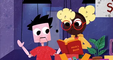 Girl shares her love for reading with a boy.