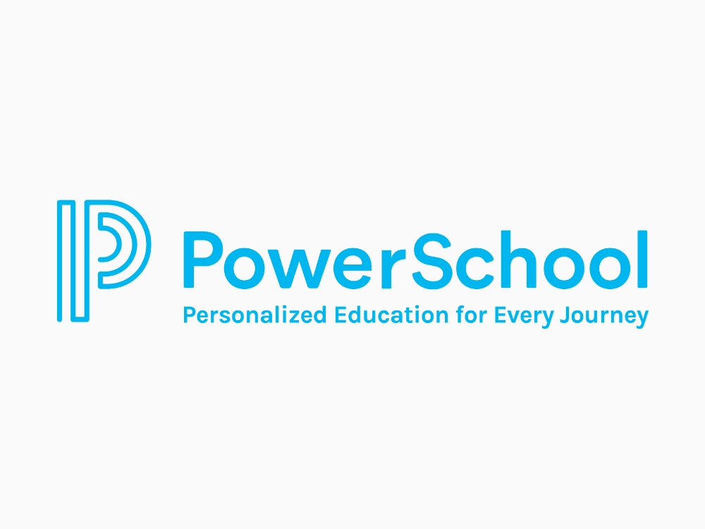 Logo of PowerSchool with the text "Personalized Education for Every Journey" in blue on a white background.