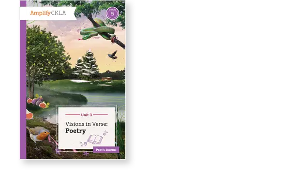 Book cover titled "Visions in Verse: Poetry" with birds, a snake, and varied fruit near a pond.