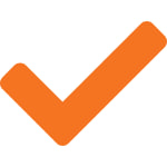 An orange check mark icon on a white background.