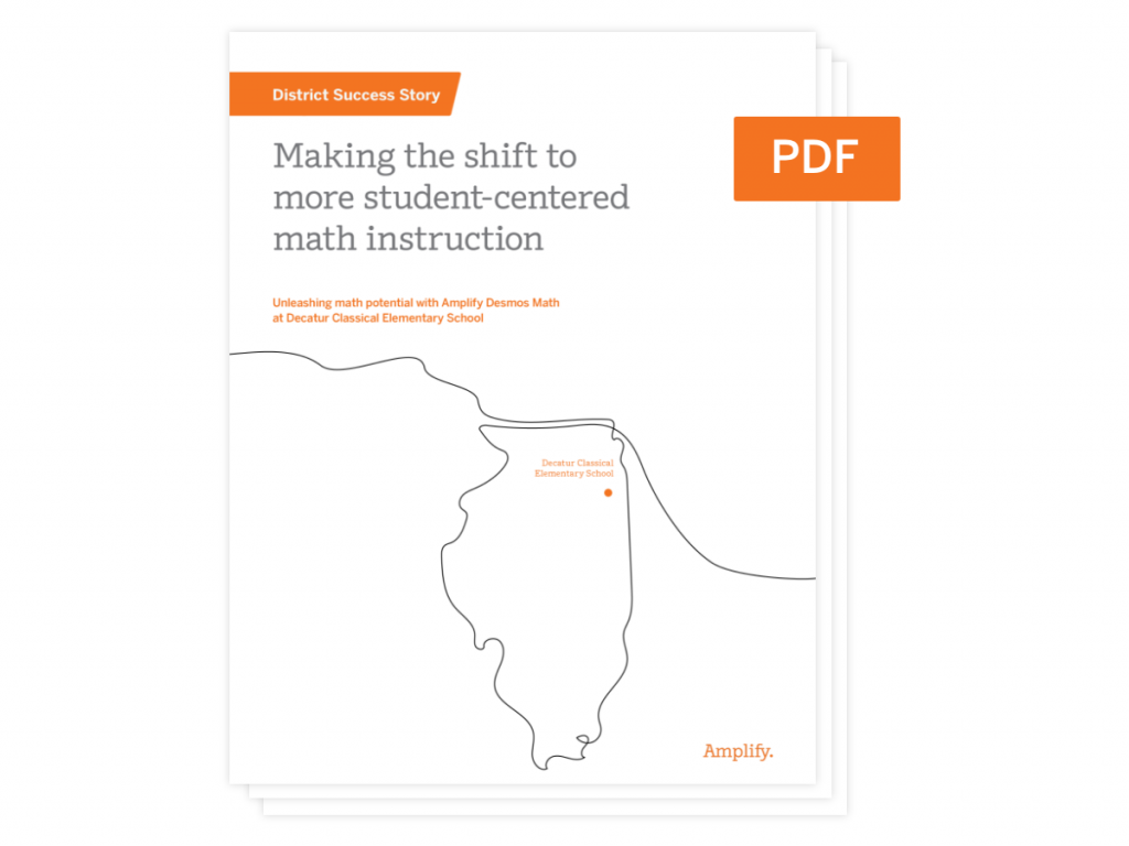 Cover page of a PDF titled "Making the shift to more student-centered math instruction," featuring an outline of Illinois and text about Decatur Classical Elementary School.