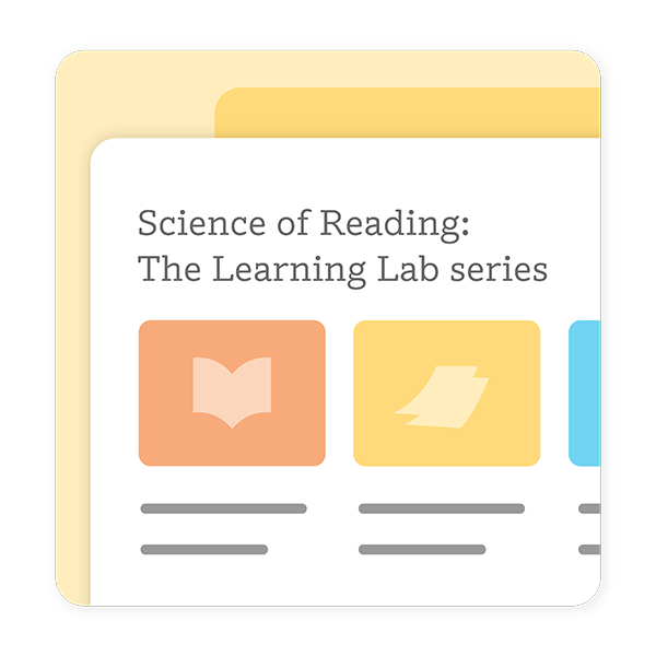 Illustration of a webpage titled "Science of Reading: The Learning Lab series" with icons of a book, paper, and other subjects below the title.
