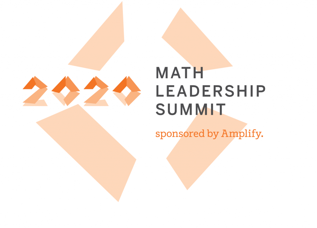 Logotipo de la Cumbre de Liderazgo en Matemáticas 2020, patrocinada por Amplify. Presenta formas geométricas y texto estilizado "2020" sobre un fondo blanco.
