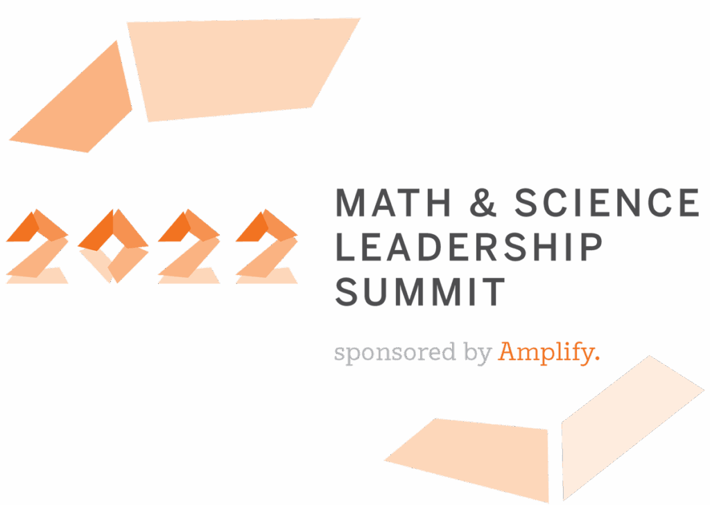 2022 Math & Science Leadership Summit logo featuring geometric shapes and text, highlighting math and science themes, sponsored by Amplify.