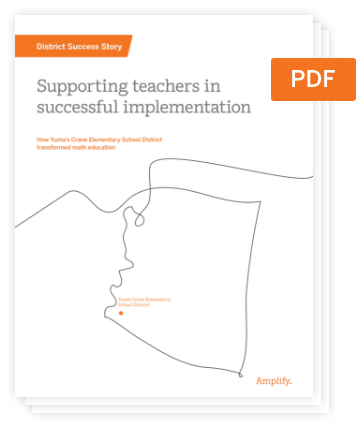 Cover page of a PDF document titled "Supporting teachers in successful implementation" by Amplify, focused on a school district's approach to math education.