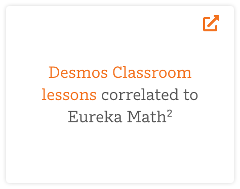 Text reading "Desmos Classroom lessons correlated to Amplify Math and Eureka Math²" with a small orange square icon showing an arrow.