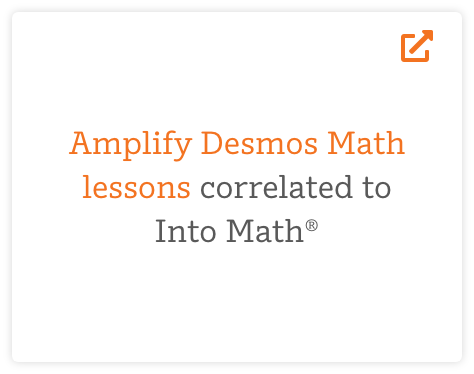 Text image showing: "Amplify Desmos Math lessons correlated to Into Math" with an external link icon.