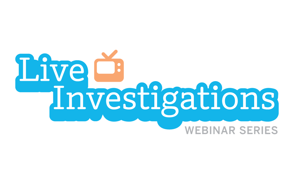 Live Investigations Webinar Series" logo with a small orange TV icon above the word "Live" and blue and gray text on a white background.