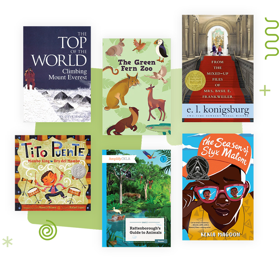 Six children's and young adult book covers arranged in two rows, featuring titles about animals, exploration, and adventure.