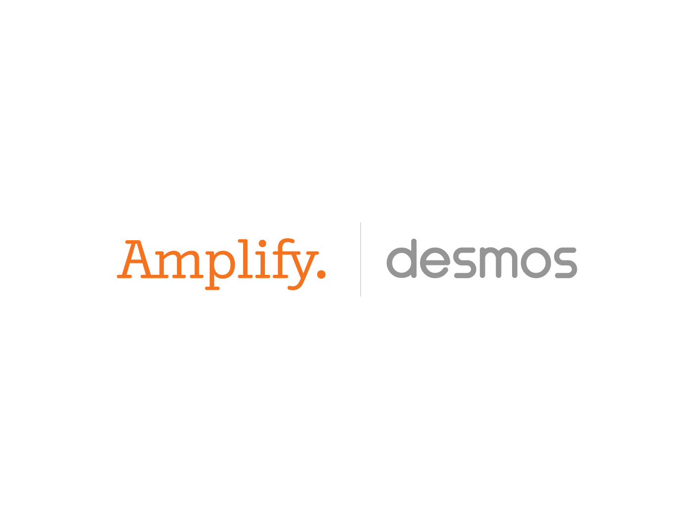 Logos for Amplify (in orange text with a period) and Desmos Math (in gray text) are displayed side by side on a white background, separated by a vertical gray line. Perfect for showcasing the amplify desmos math collaboration.